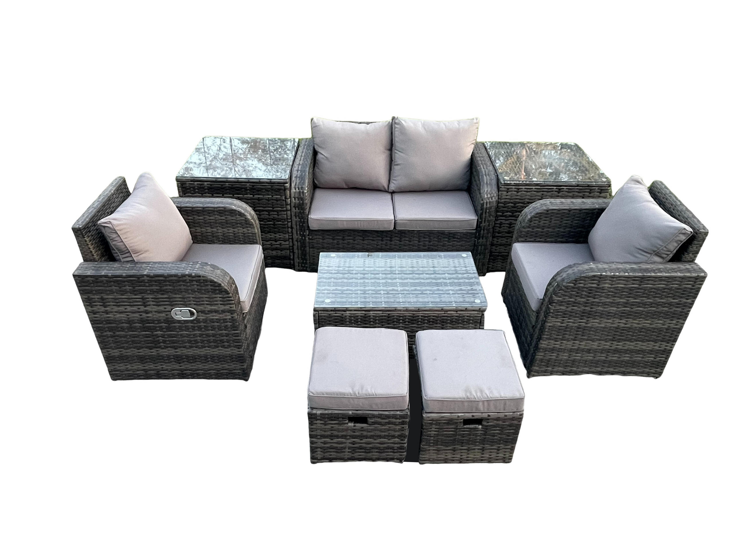 GARTENLOUNGE-SET Polyrattan Dunkelgrau 6-Sitzer - Dunkelgrau, Metall - Fimous
