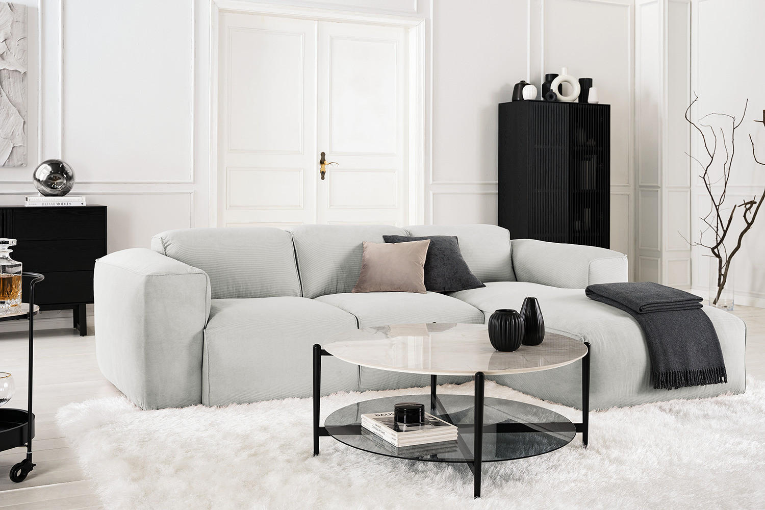 3-SITZER ECKSOFA mit Longchair - Schwarz/Grau, Textil (251/173cm) - home24