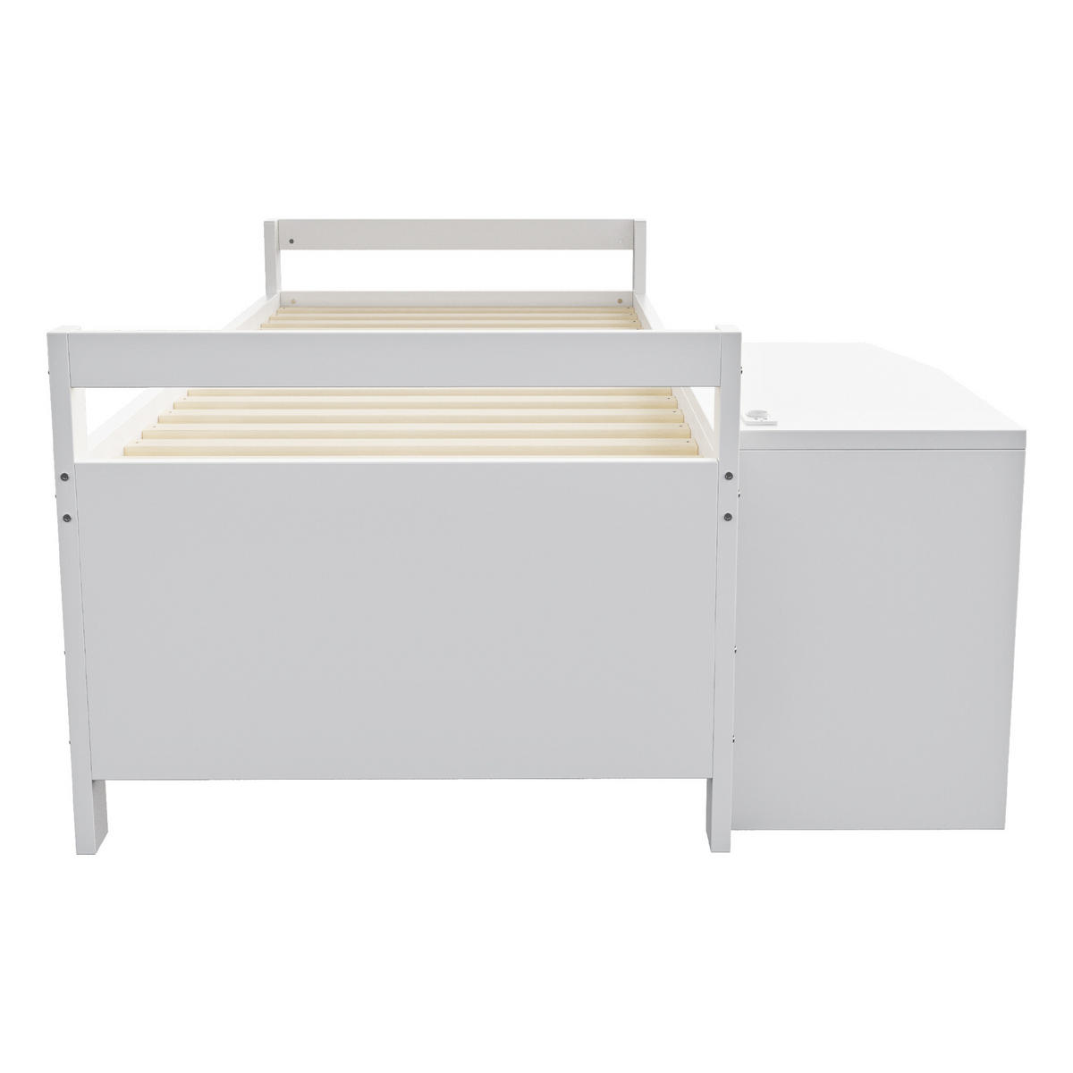 EINZELBETT 90/200 cm mit Staufächern und Schreibtisch in Weiß - Weiß, Holz (90/200cm) - OKWISH