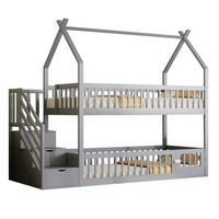 ETAGENBETT mit Dach, Treppe und Schubladen 90x200 cm Kiefernholz Grau - Grau, Holzwerkstoff (90/200cm) - Beauniv