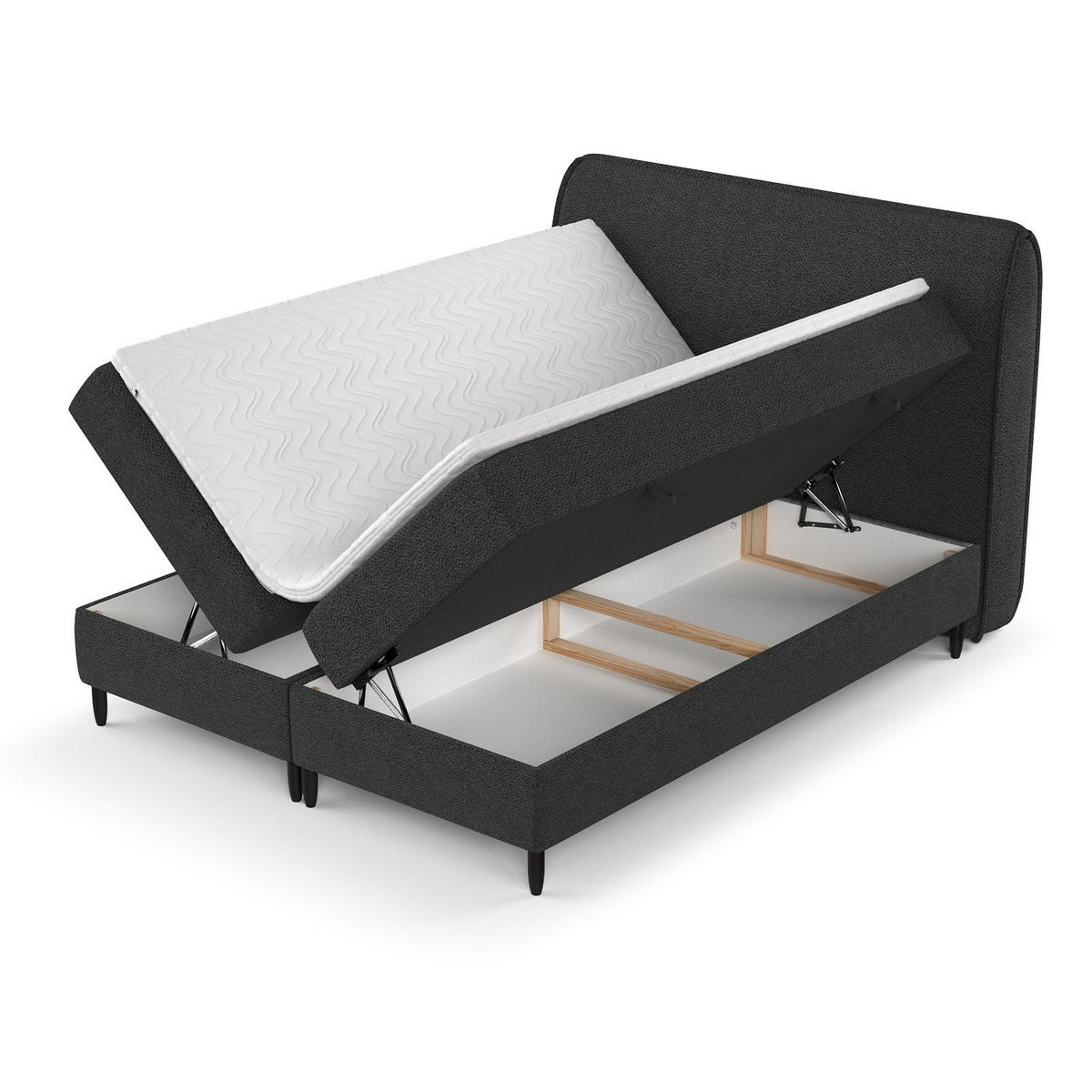 BOXBETT Lunaro 200/200 cm Anthrazit im Bubble Stoff - Anthrazit/Schwarz, Holz/Holzwerkstoff (200/200cm) - AltaBeds