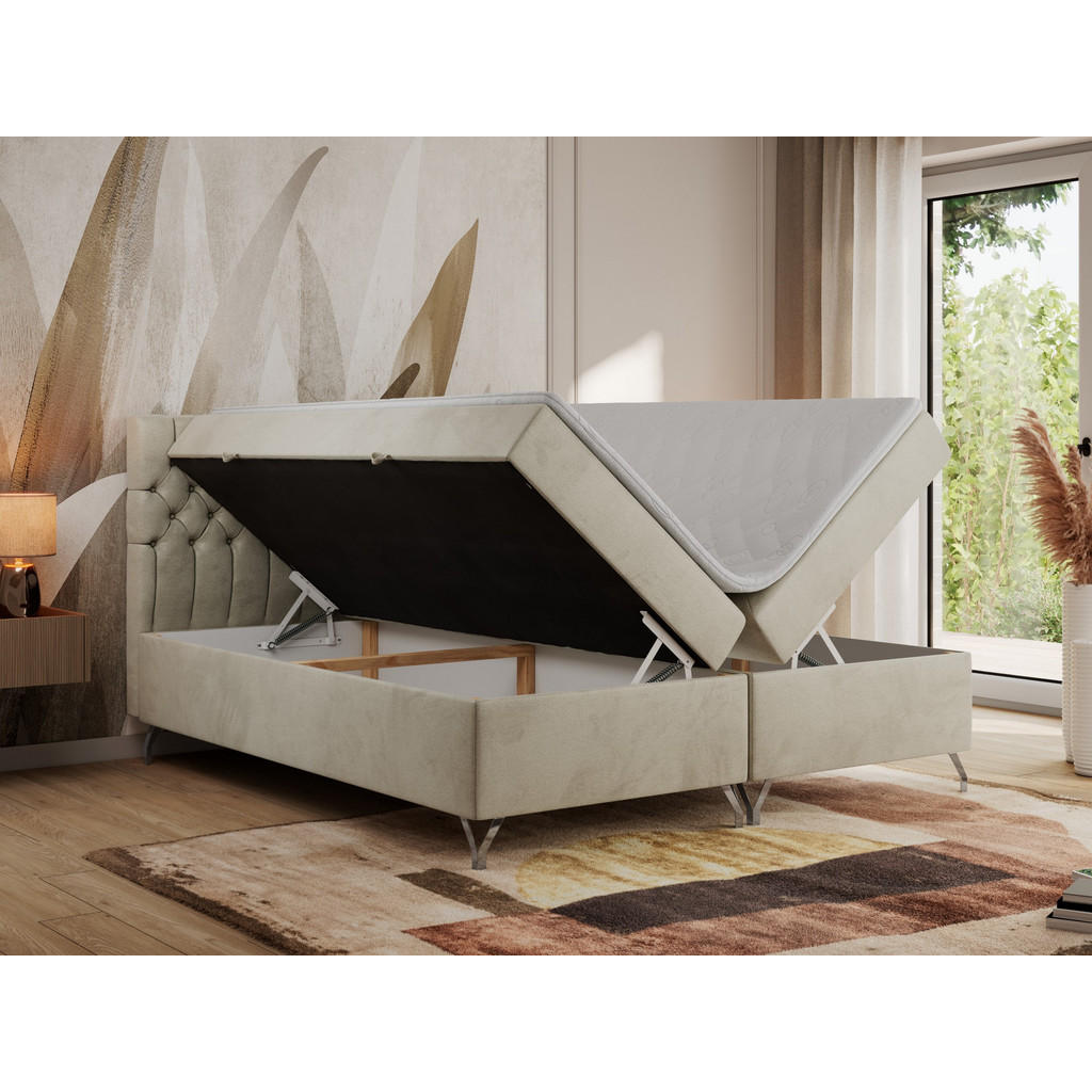 Thumbnail - MKS Boxbett, Beige, Textil, 2-Sitzer, H4, 7-Zonen, Rechteckig, 180x200 cm, Schlafzimmer, Betten, Boxspringbetten