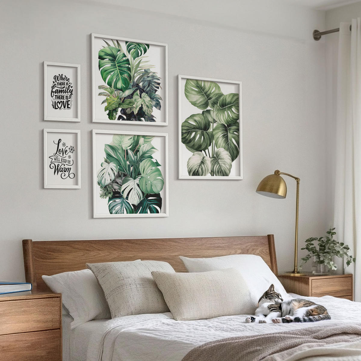 WANDBILDER 5er-Set - 50x50 cm & 20x30 cm & 40x60 cm Weißer Rahmen - Gemalte Abstraktionen der Natur - Weiß, Kunststoff (40/60cm) - ArtPrintCave