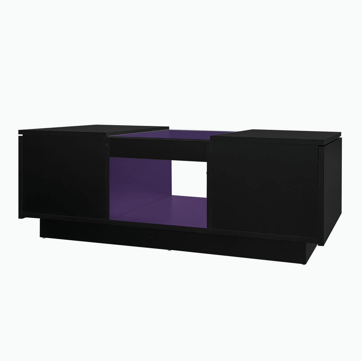 KLUB stolić s LED rasvjetom, staklom i ladicama, crni, 100/50 cm - crna, drvni materijal (100/50/35.5cm) - Flora Grace
