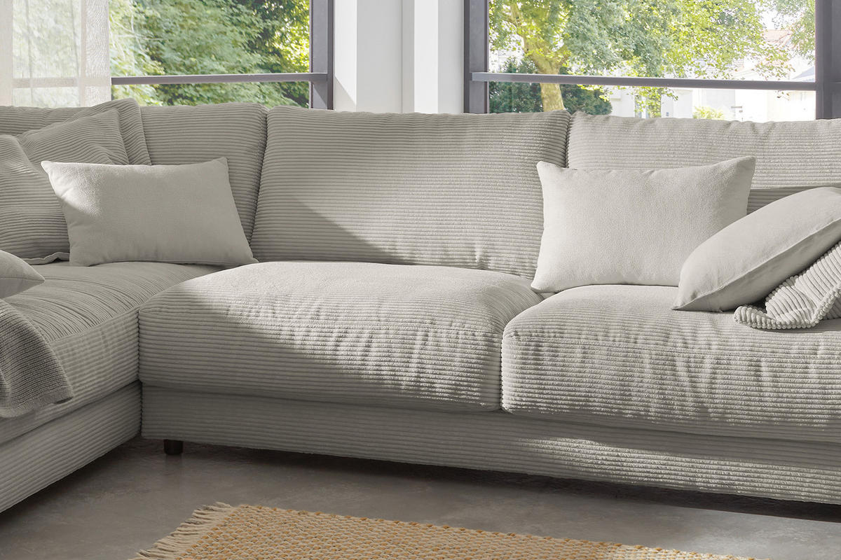 ECKSOFA MADELINE Granit Cord - Greige/Schwarz, Kunststoff/Textil (325/224cm) - KAWOLA