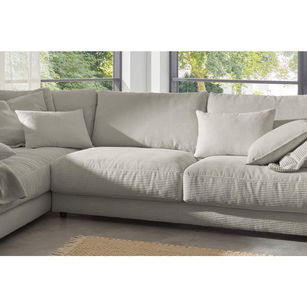 Thumbnail - Kawola Ecksofa, Greige, Textil, Echtholz, 3-Sitzer, Füllung: Komfortschaum, Ottomane links, L-Form, 325x224 cm, Wohnzimm...