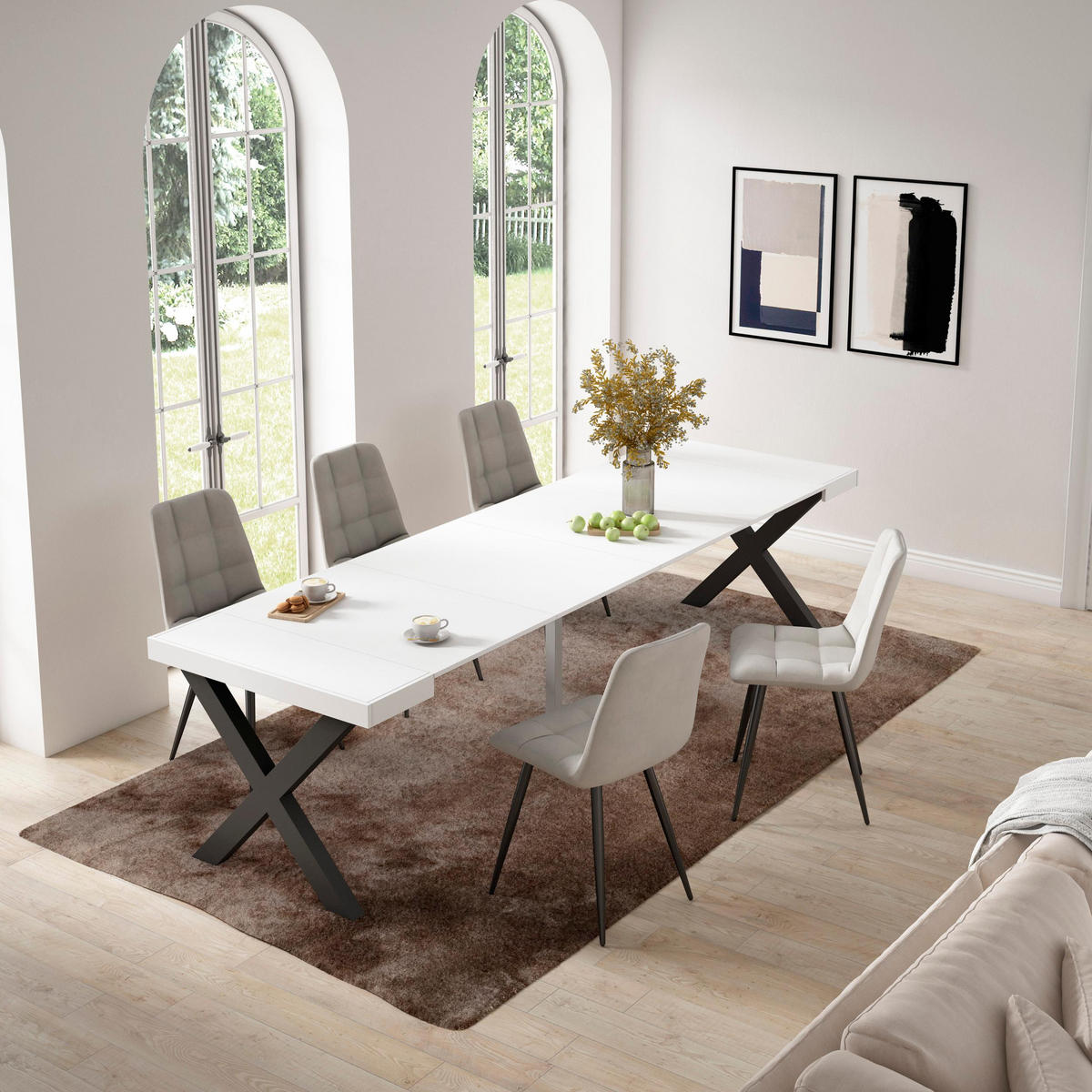 KONSOLENTISCH ausziehbar 58 bis 302cm, für 14 Gäste, weiß, 90/58/73cm - Weiß, Holzwerkstoff (90/302/73cm) - Skraut Home