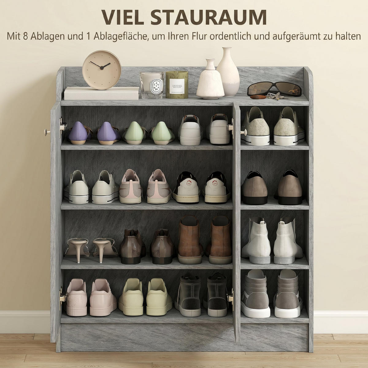 SCHUHSCHRANK Spanplatte, MDF Grau - Grau, Holzwerkstoff (30/90/83cm) - HOMCOM