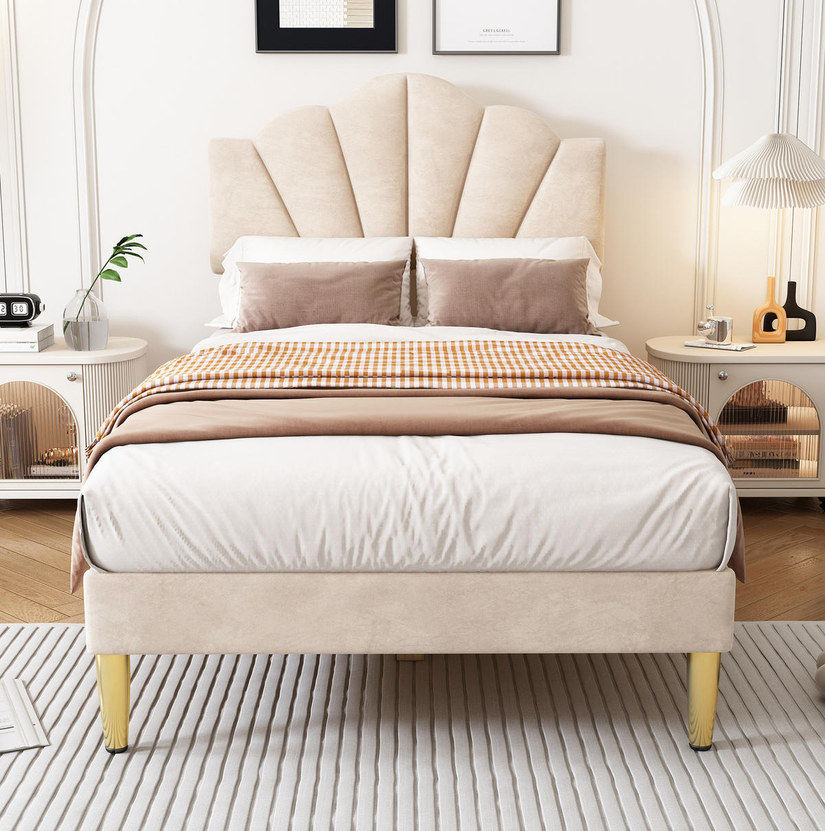 KINDERBETT 90/200 cm aus Samt in Beige mit verstellbarem Kopfteil - Beige, Textil (90/200cm) - Flora Grace