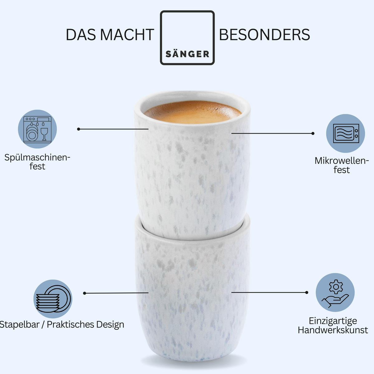 ESPRESSOBECHER SET SANTORINI - 4 teilig aus Steingut - Creme, Keramik (0.08L) - Sänger