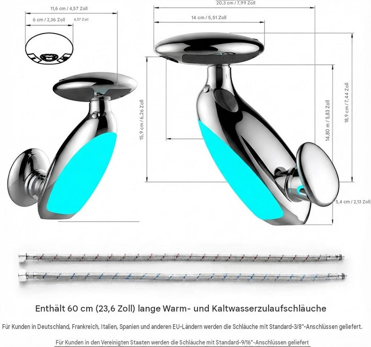 BADEZIMMERARMATUR，PINGUINFÖRMIGE mit Ambientebeleuchtung, Maße 230 x 250 mm. - Chromfarben, Metall (36.5/5/24.5cm) - Vallsero