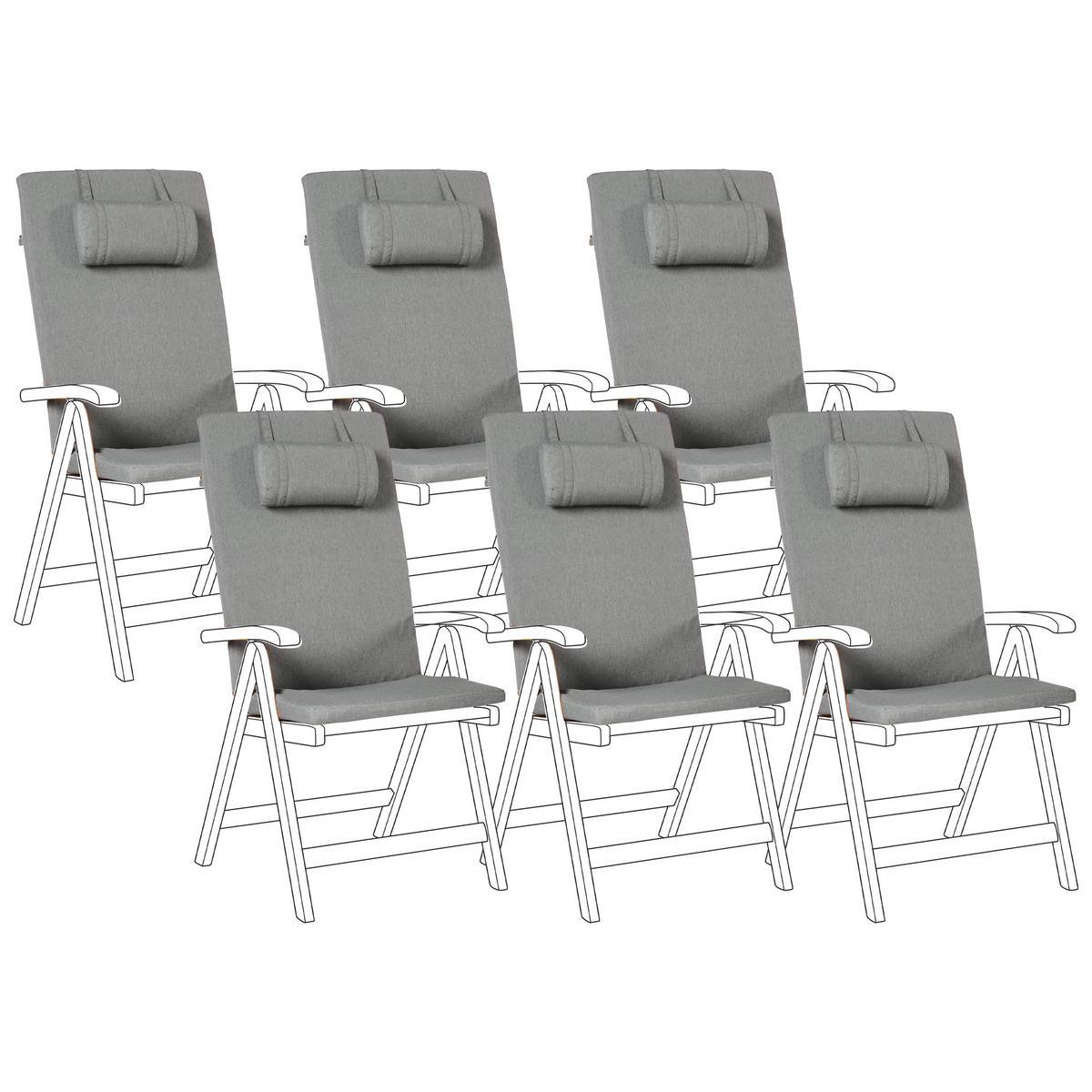 Outdoor-Sitzkissen 6er-Set Grau meliert 50/45 cm Java/Amantea Premium - Grau, Textil (71/71/50cm) - Beliani