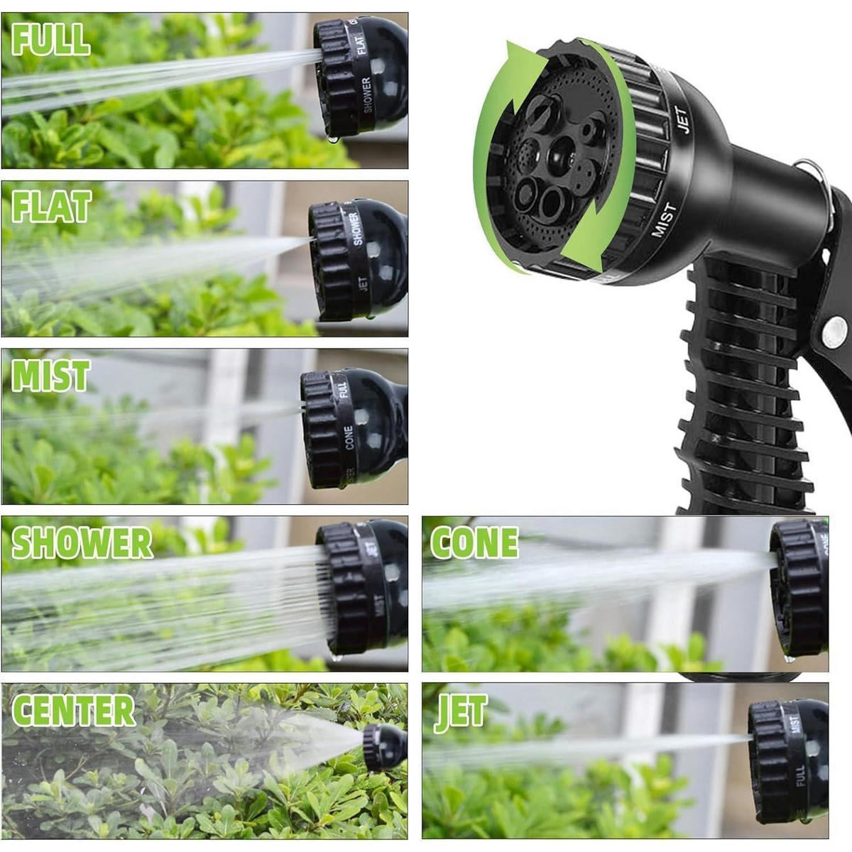 GARTENSCHLAUCH Flexibel 30 m mit 7 Funktionen Schwarz - Schwarz, Kunststoff (18cm)