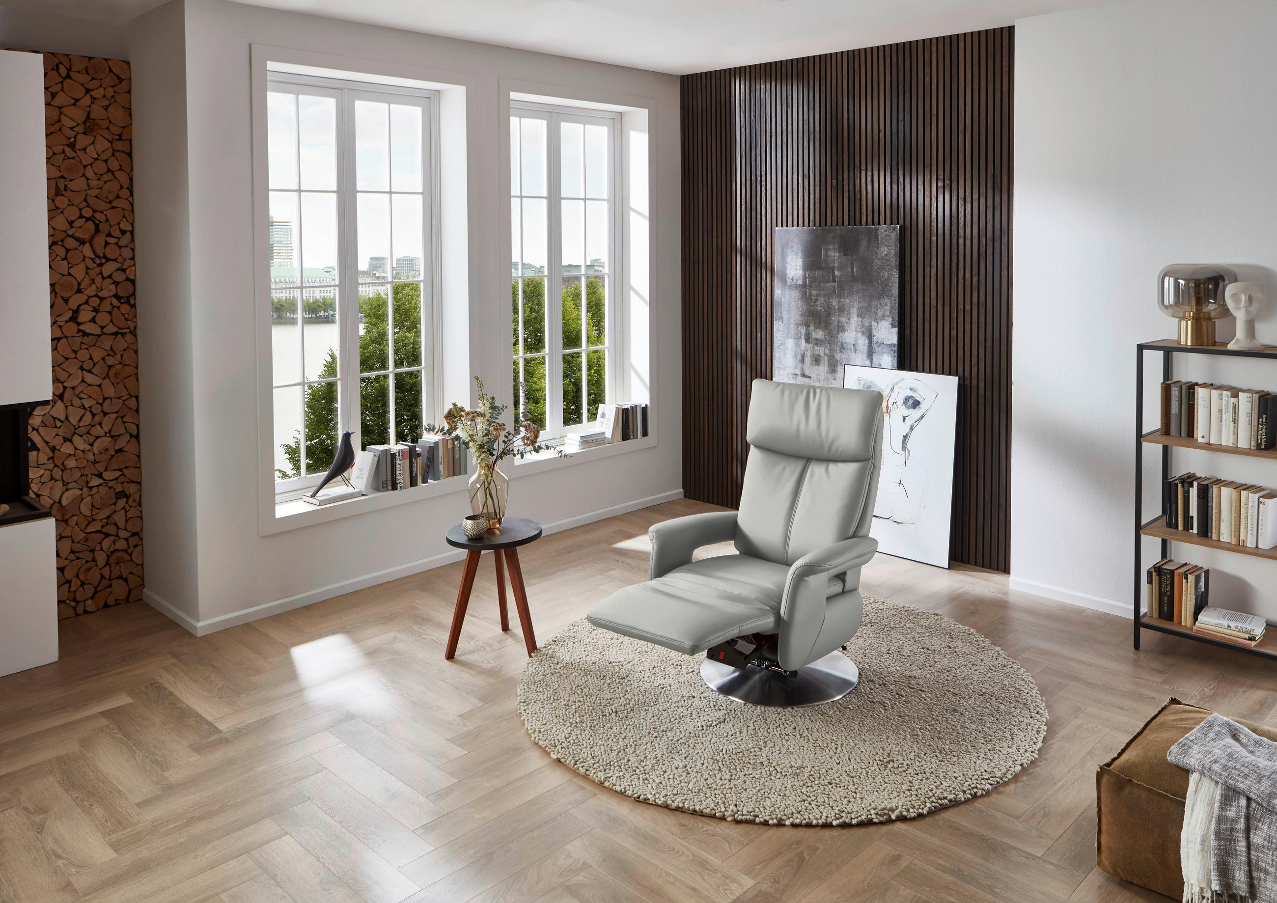 RELAXSESSEL in Leder Silberfarben  - Edelstahlfarben/Silberfarben, Design, Leder/Metall (78/112/85cm) - Cantus