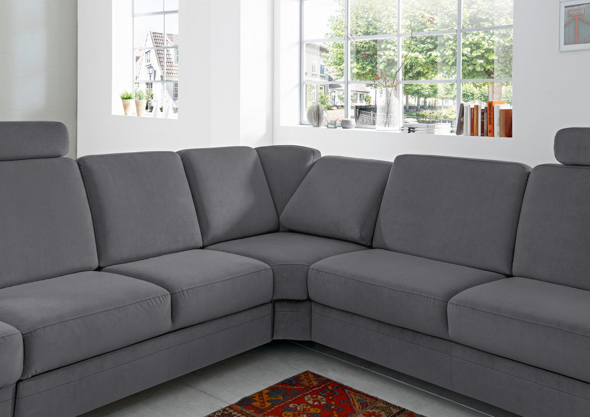 ECKSOFA in Flachgewebe Grau  287/269 cm  - Alufarben/Grau, KONVENTIONELL, Textil/Metall (287/269cm) - Beldomo System