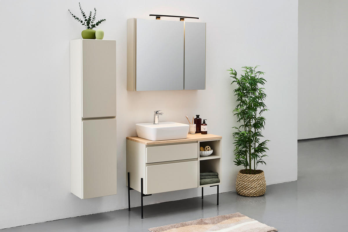 SPIEGELSCHRANK 90/75/18 cm  - Greige, MODERN, Glas/Holzwerkstoff (90/75/18cm) - Welnova