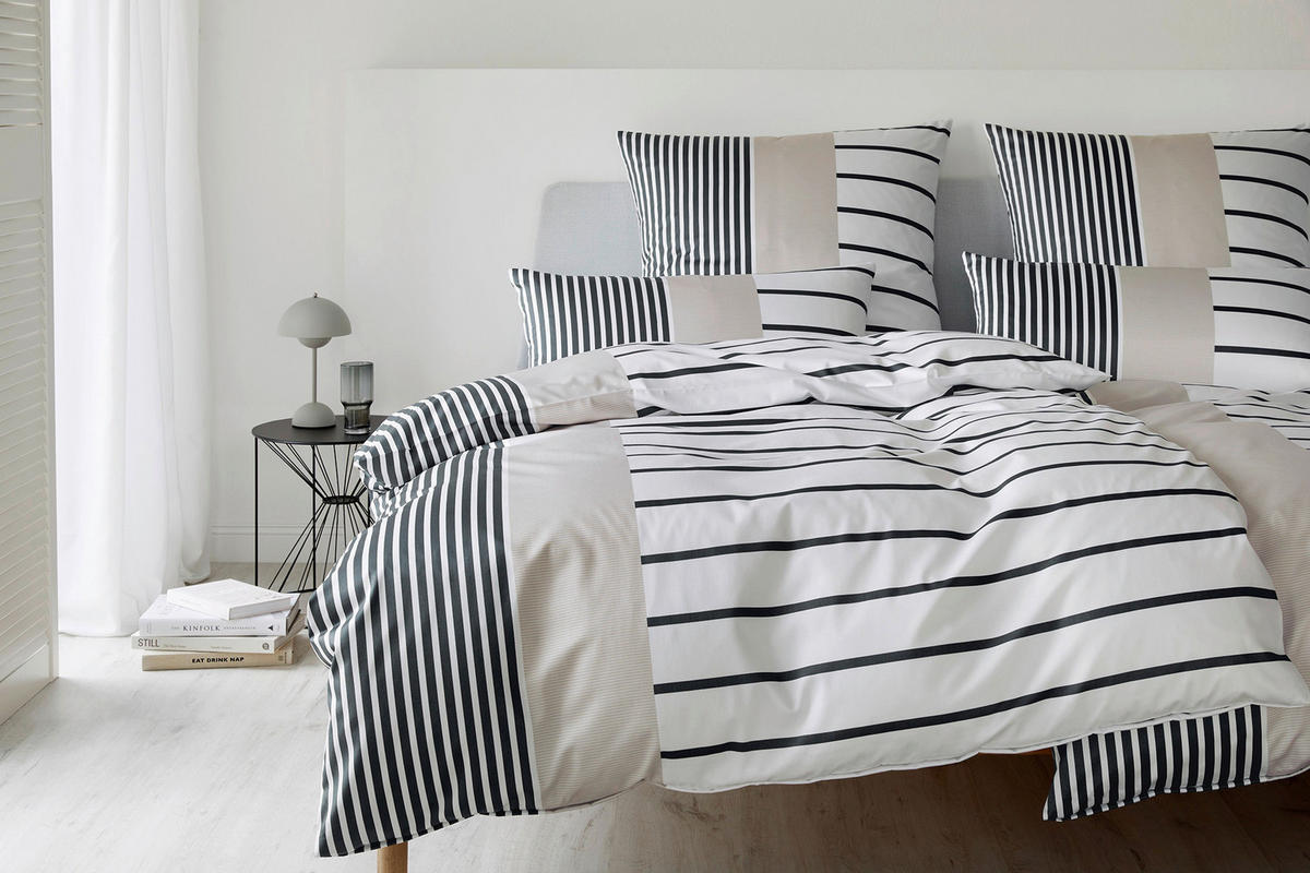 POSTELJNINA STAIRS 140/200 cm mako saten bela, bež  - bela/bež, Konvencionalno, tekstil/naravni materiali (140/200cm) - Elegante