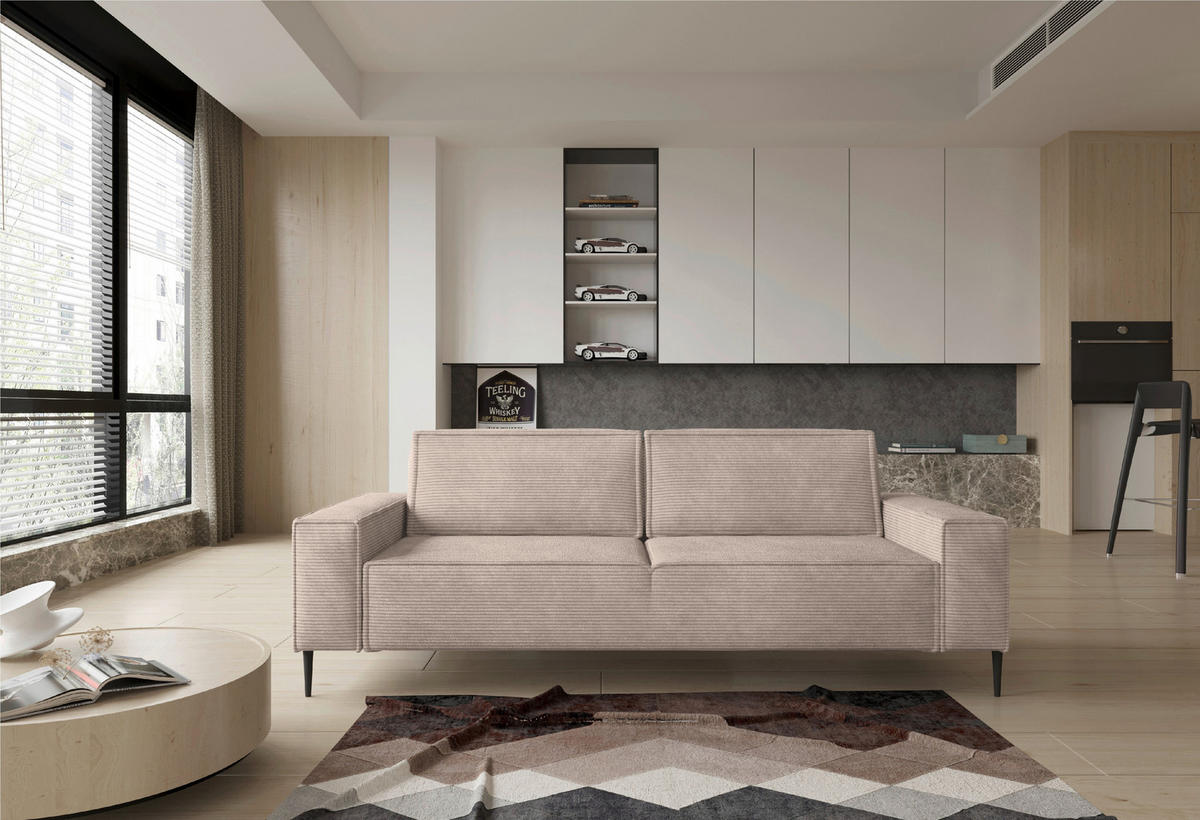 BÄDDSOFFA i vävt tyg ljusbrun  - ljusbrun/svart, Design, metall/textil (240/89/103cm) - MID.YOU