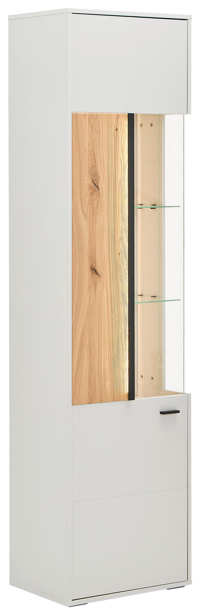 VITRINE in massiv Esche Eschefarben, Hellgrau - Eschefarben/Anthrazit, KONVENTIONELL, Glas/Holz (53,5/204/37,4cm) - Hom`in