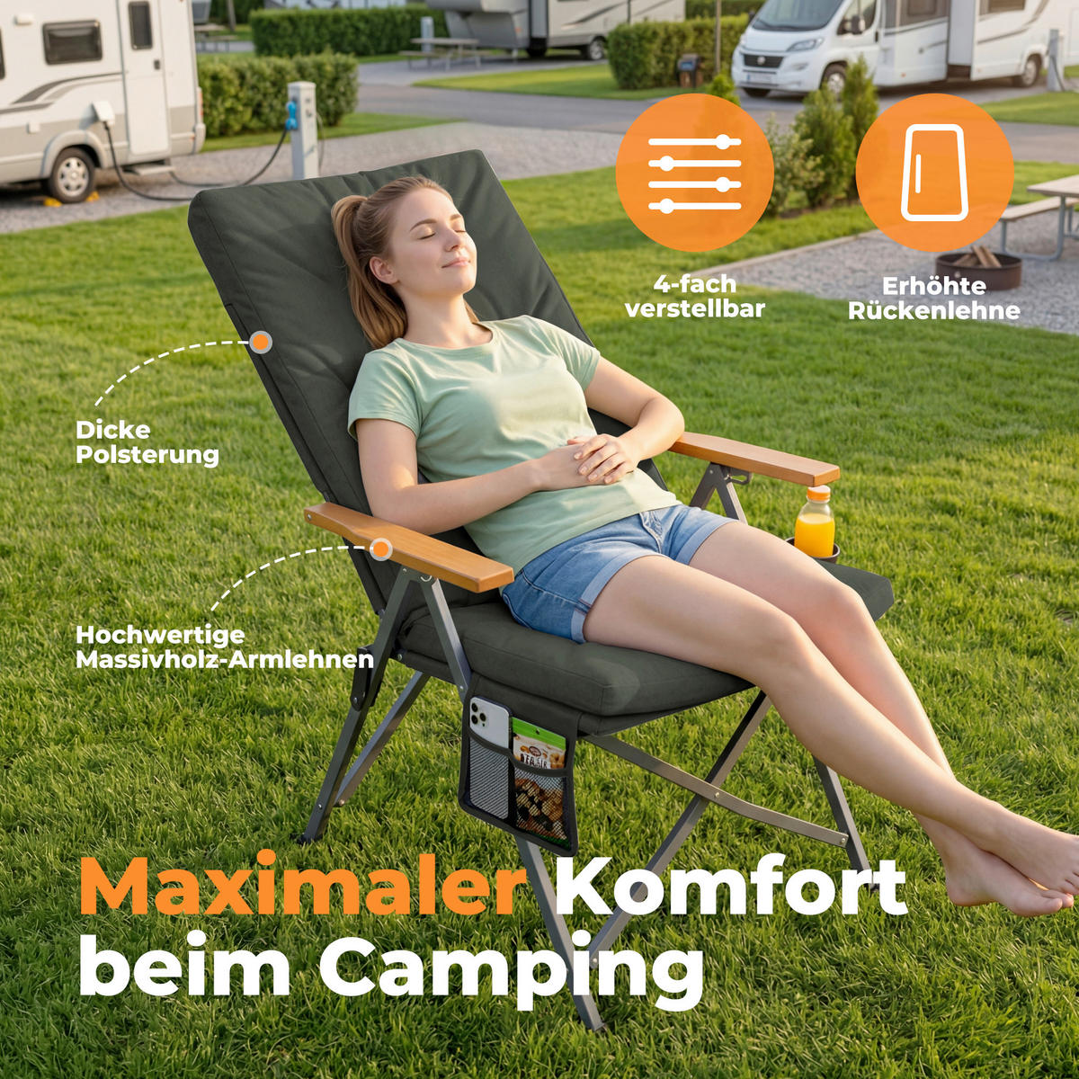 CAMPING-KLAPPSTUHL - Dunkelgrün/Silberfarben, Basics, Textil/Metall (56/109/71cm) - Modante