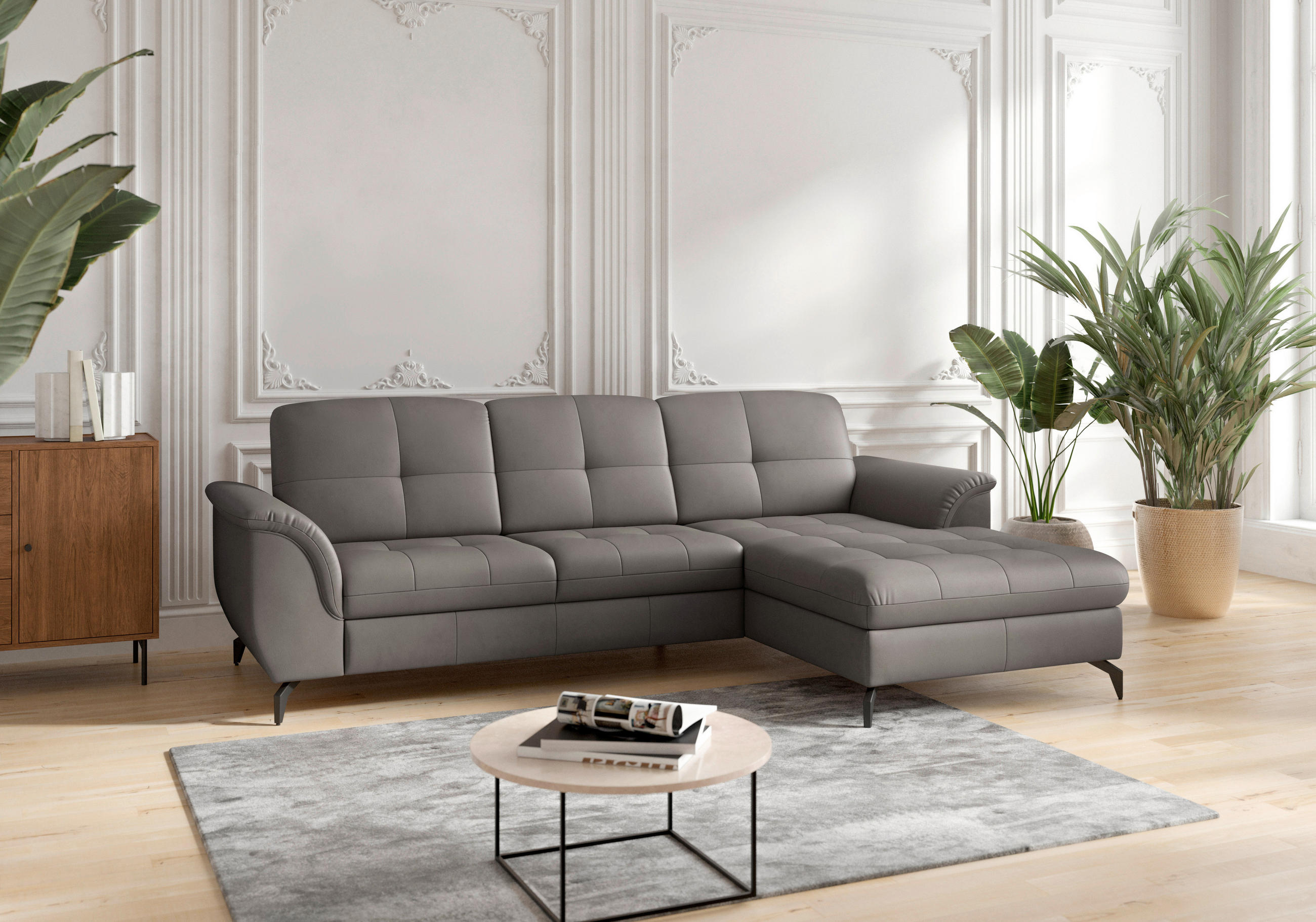 ECKSOFA in Vliesstoff Kombination Echtleder/Stoff Mokka  262/164 cm  - Schwarz/Mokka, MODERN, Leder/Textil (262/164cm) - Sit & More