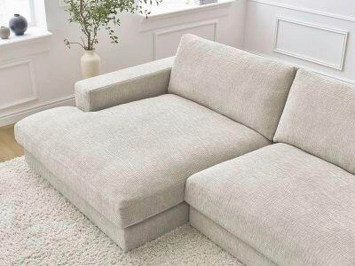 ECKSOFA Ottomane links  LEONARD  Beige Struktur  - Beige/Schwarz, MODERN, Kunststoff/Textil (159/274cm)