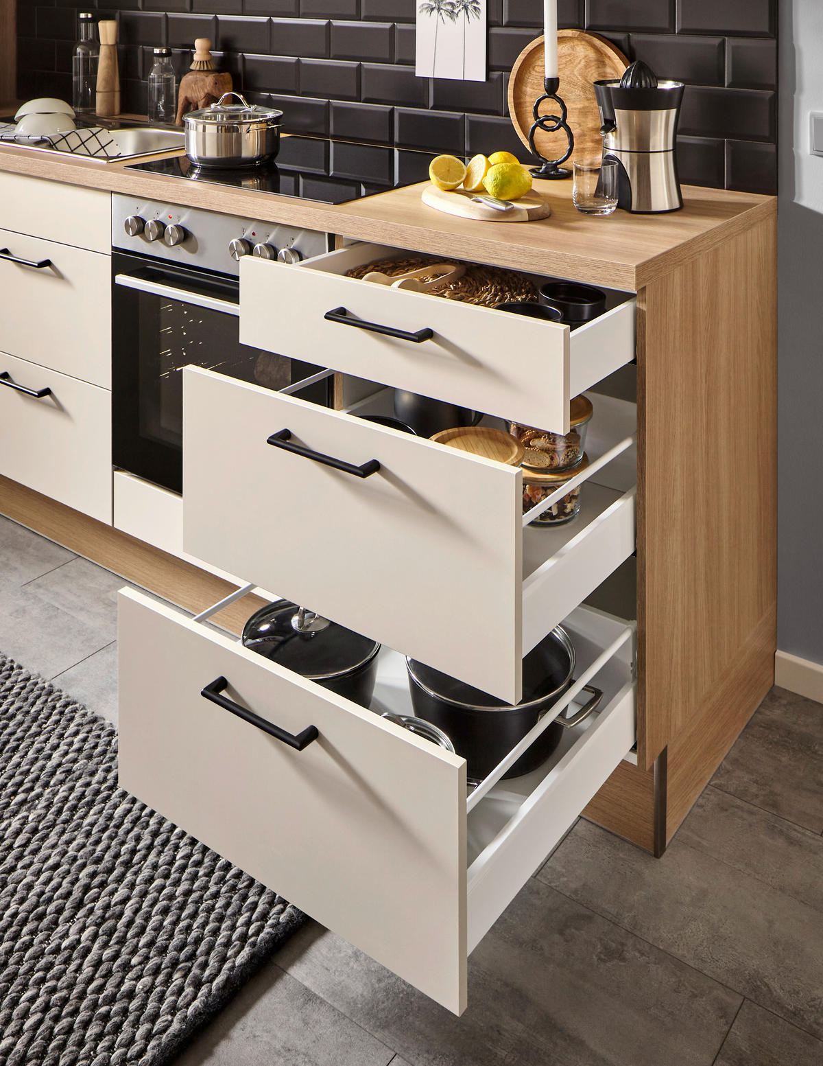 KÜCHENBLOCK XO 8  in Grau, Eichefarben  - Edelstahlfarben/Alteiche, Design, Holzwerkstoff/Metall - Xora