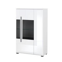 VITRINE  in Weiß Hochglanz  - Weiß Hochglanz/Schwarz, Design, Glas/Holzwerkstoff (90/140/37cm) - Livetastic