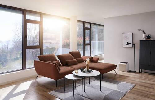 ECKSOFA in Flachgewebe Kupferfarben  - Schwarz/Kupferfarben, Design, Textil/Metall (301/191cm) - Moderano