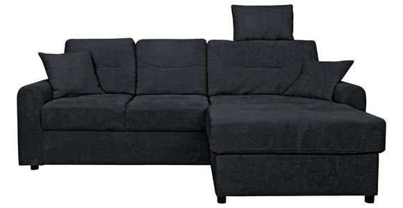 ECKSOFA Schwarz Chenille Zierkissen, Rückenkissen, Bettkasten, Schlaffunktion, Rücken echt, Kopfstütze, Liegefläche im Originalstoff  - Schwarz, KONVENTIONELL, Kunststoff/Textil (232/153cm) - Carryhome