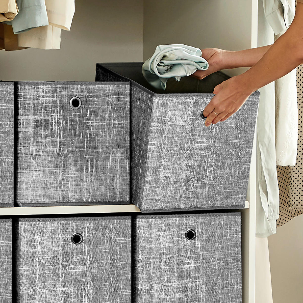 AUFBEWAHRUNGSBOXEN-SET     - Grau, Basics, Papier/Textil (30/30/30cm)