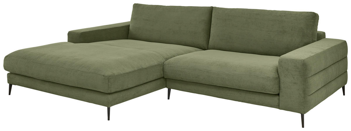 ECKSOFA in Feincord Dunkelgrün  - Dunkelgrün/Schwarz, Design, Textil/Metall (207/293cm) - Dieter Knoll
