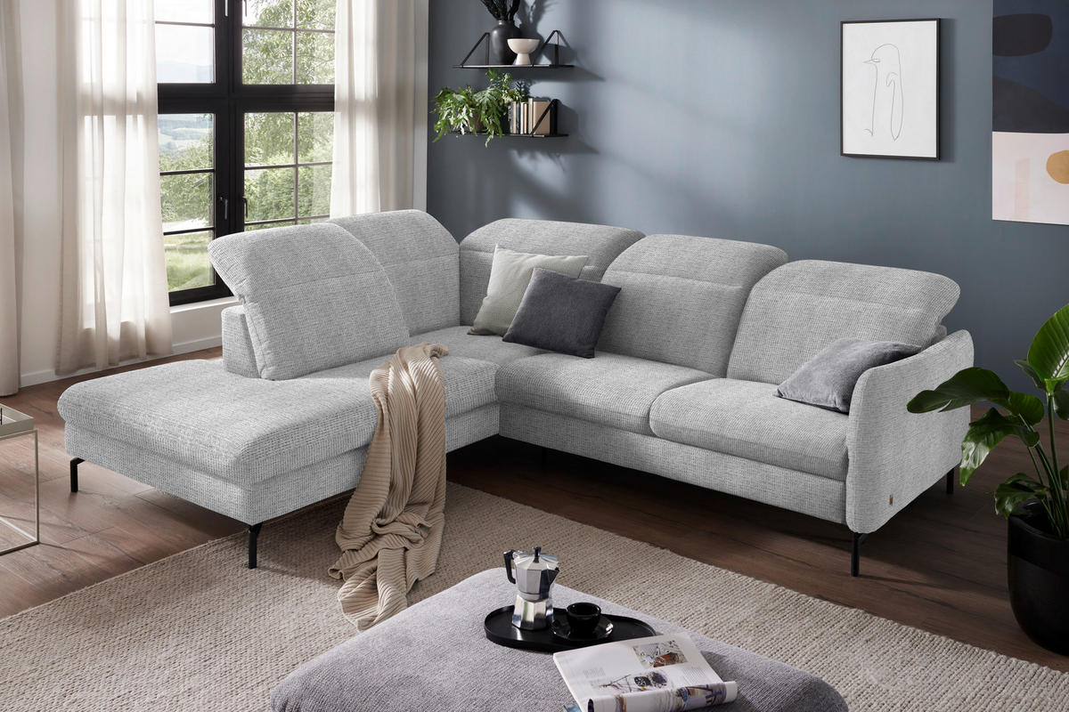 ECKSOFA in Flachgewebe Hellgrau  - Hellgrau/Schwarz, Design, Textil/Metall (233/299-313cm) - Dieter Knoll
