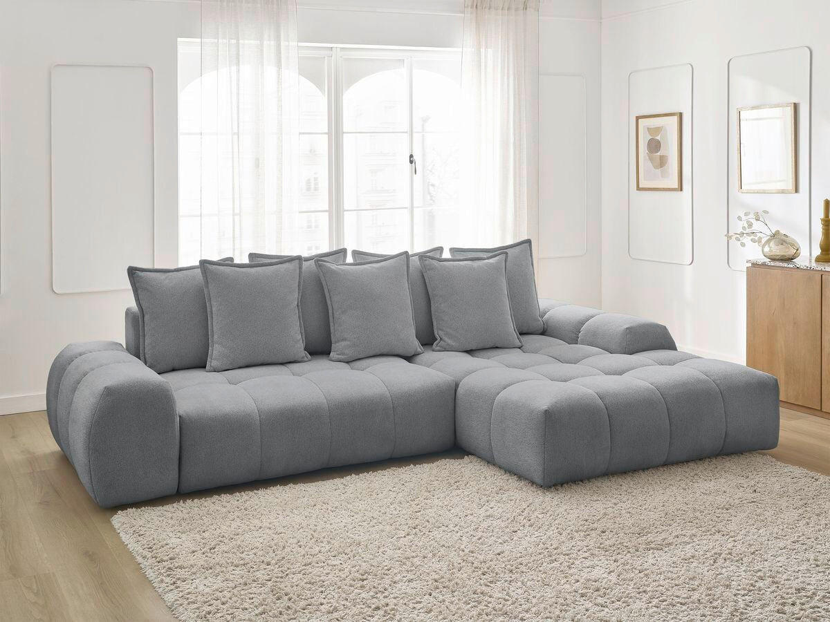 ECKSCHLAFSOFA EVEREST  mit Rücken echt, Armteil links, Armteil rechts Flachgewebe Dunkelgrau  - Dunkelgrau/Schwarz, MODERN, Kunststoff/Textil (318/180cm) - Livetastic