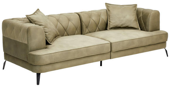 CHESTERFIELD-SOFA in Samt Olivgrün  - Schwarz/Olivgrün, KONVENTIONELL, Textil/Metall (247/76/105cm) - Ambia Home