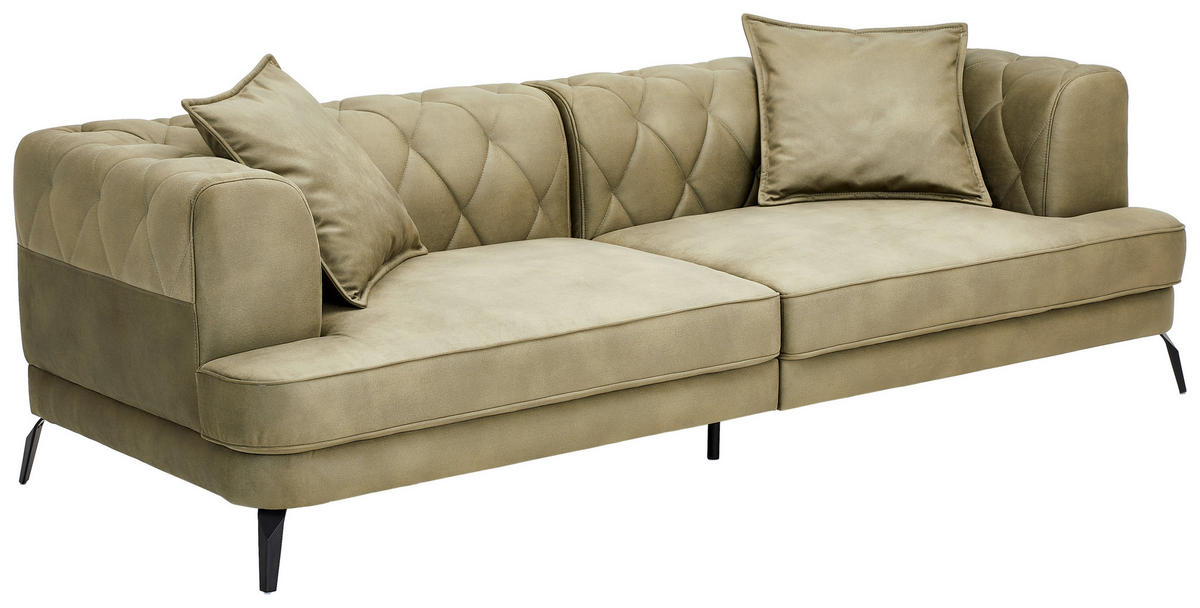 CHESTERFIELD-SOFA in Samt Olivgrün  - Schwarz/Olivgrün, Konventionell, Textil/Metall (247/76/105cm) - Ambia Home
