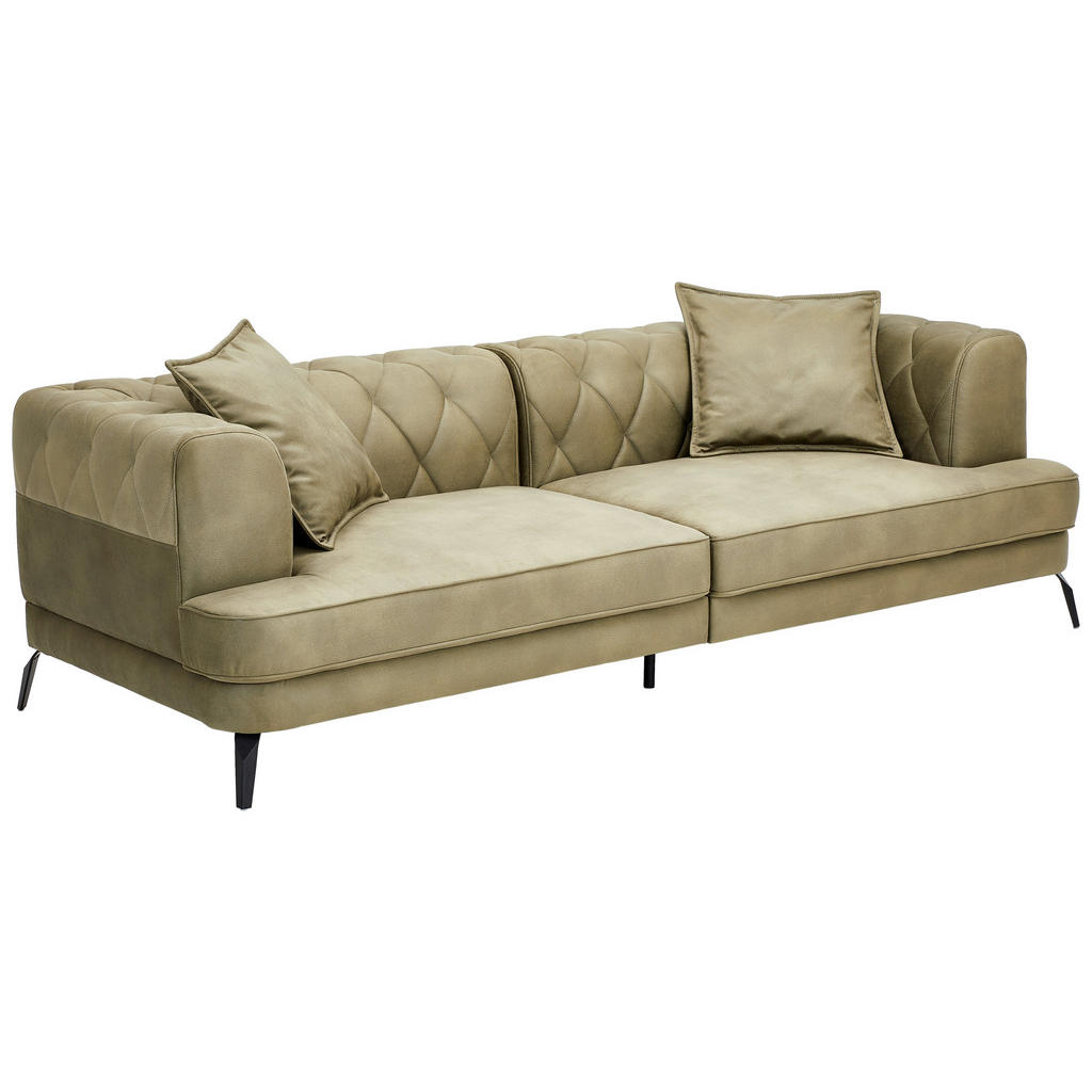 Thumbnail - Ambia Home Chesterfield-Sofa, Olivgrün, Textil, 4-Sitzer, Füllung: Silikon, 247x76x105 cm, Stoffauswahl, Rücken echt, Wo...