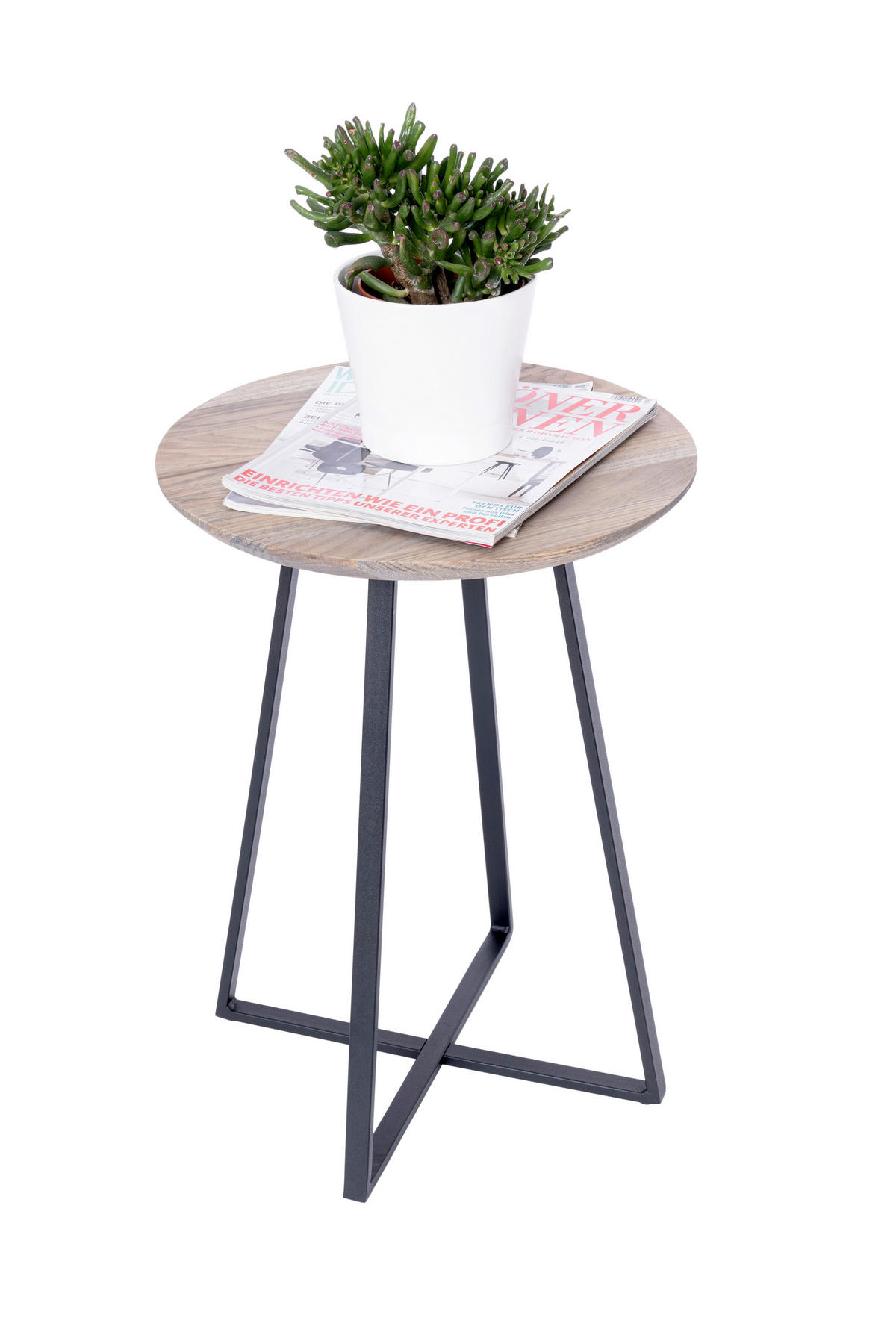 BEISTELLTISCH in Holz, Metall  - Eiche grau/Schwarz, Natur, Holz/Metall (40/55cm)