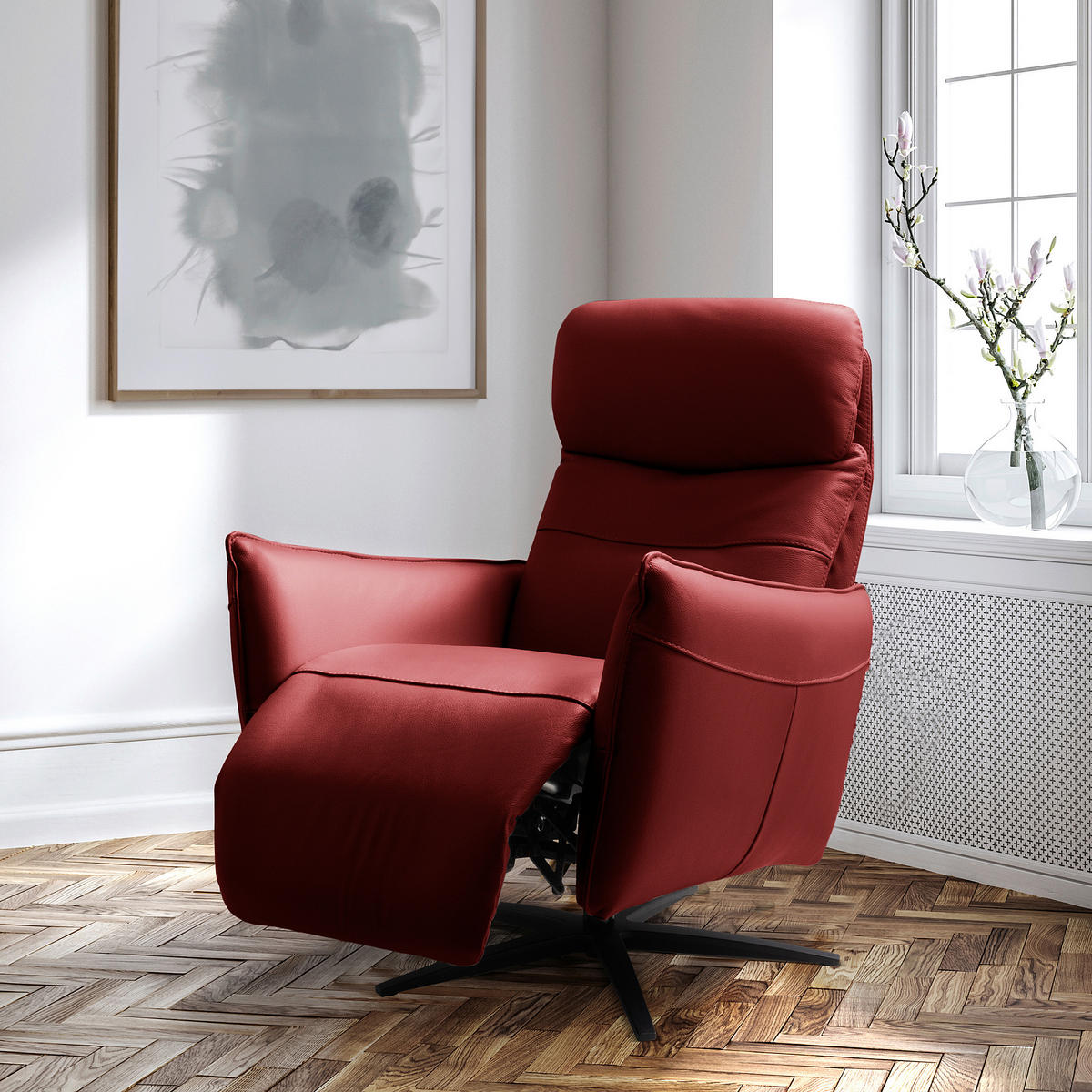 RELAXSESSEL Leder Rot  - Rot/Schwarz, Design, Leder/Metall (77/107/88cm) - Livetastic