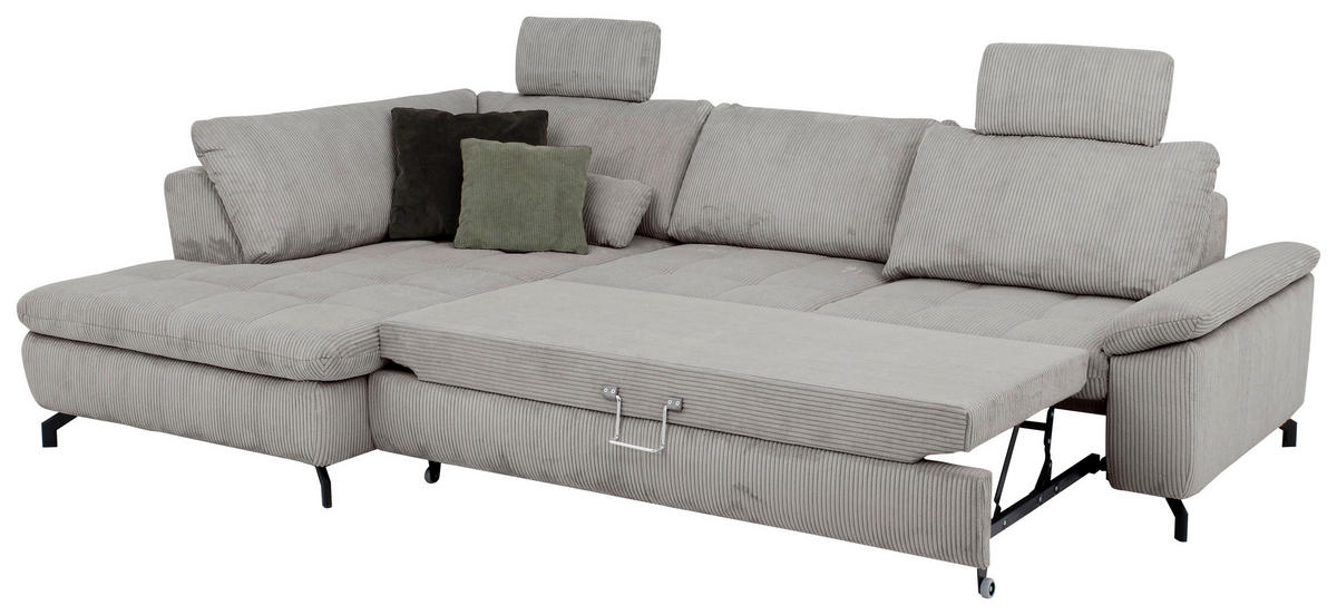 ECKSOFA in Cord, Velours Grau  - Schwarz/Grau, Design, Textil/Metall (197/291cm) - Beldomo Style