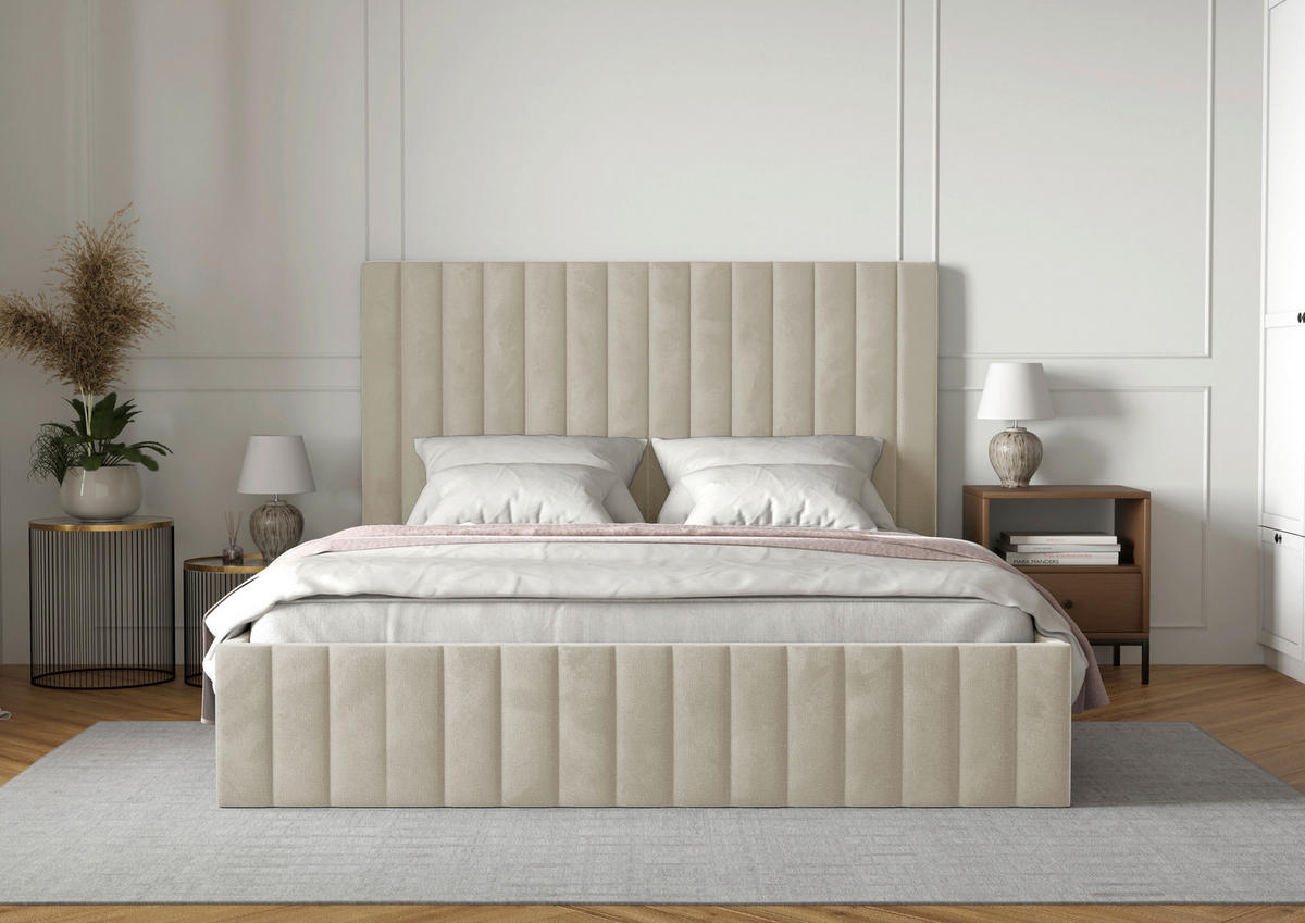 POLSTERBETT Bettkasten, Lattenrost 160/200 cm  in Beige  - Beige/Schwarz, Design, Holz/Textil (160/200cm) - Boxxx