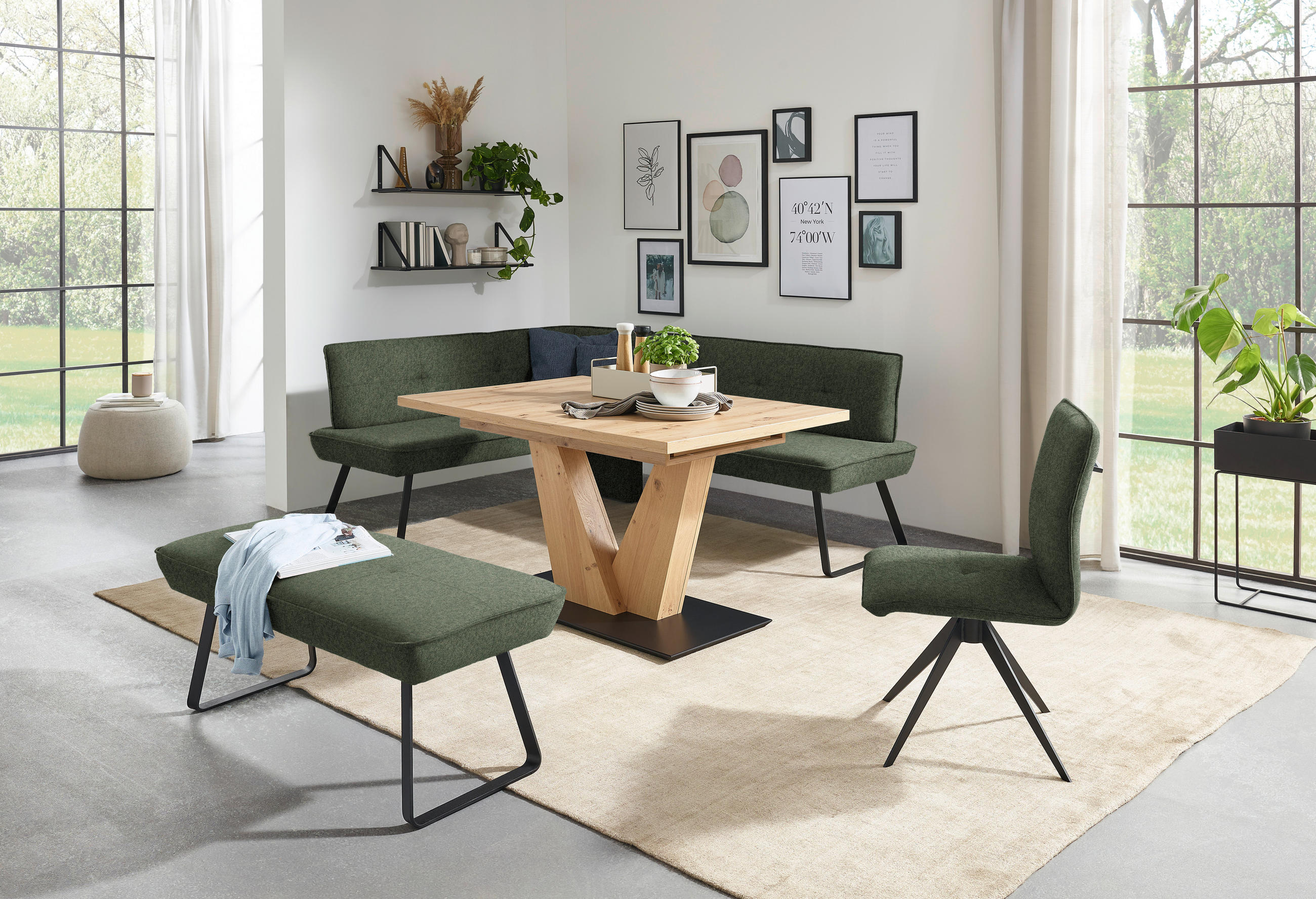 HOCKERBANK 118/50/51 cm   - Waldgrün/Schwarz, Design, Textil/Metall (118/50/51cm) - Dieter Knoll