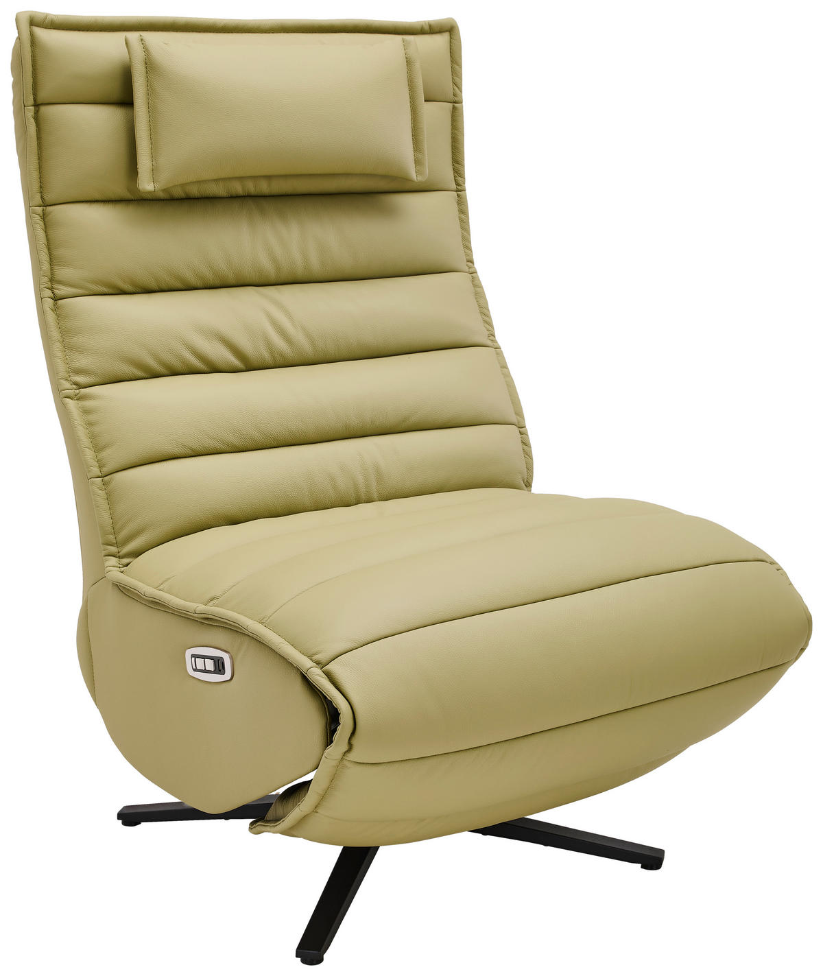 RELAXSESSEL Lederlook Echtleder Relaxfunktion, Fußteilverstellung, Nackenkissen    - Schwarz/Olivgrün, Design, Leder/Textil (68/108/84cm) - Stylife