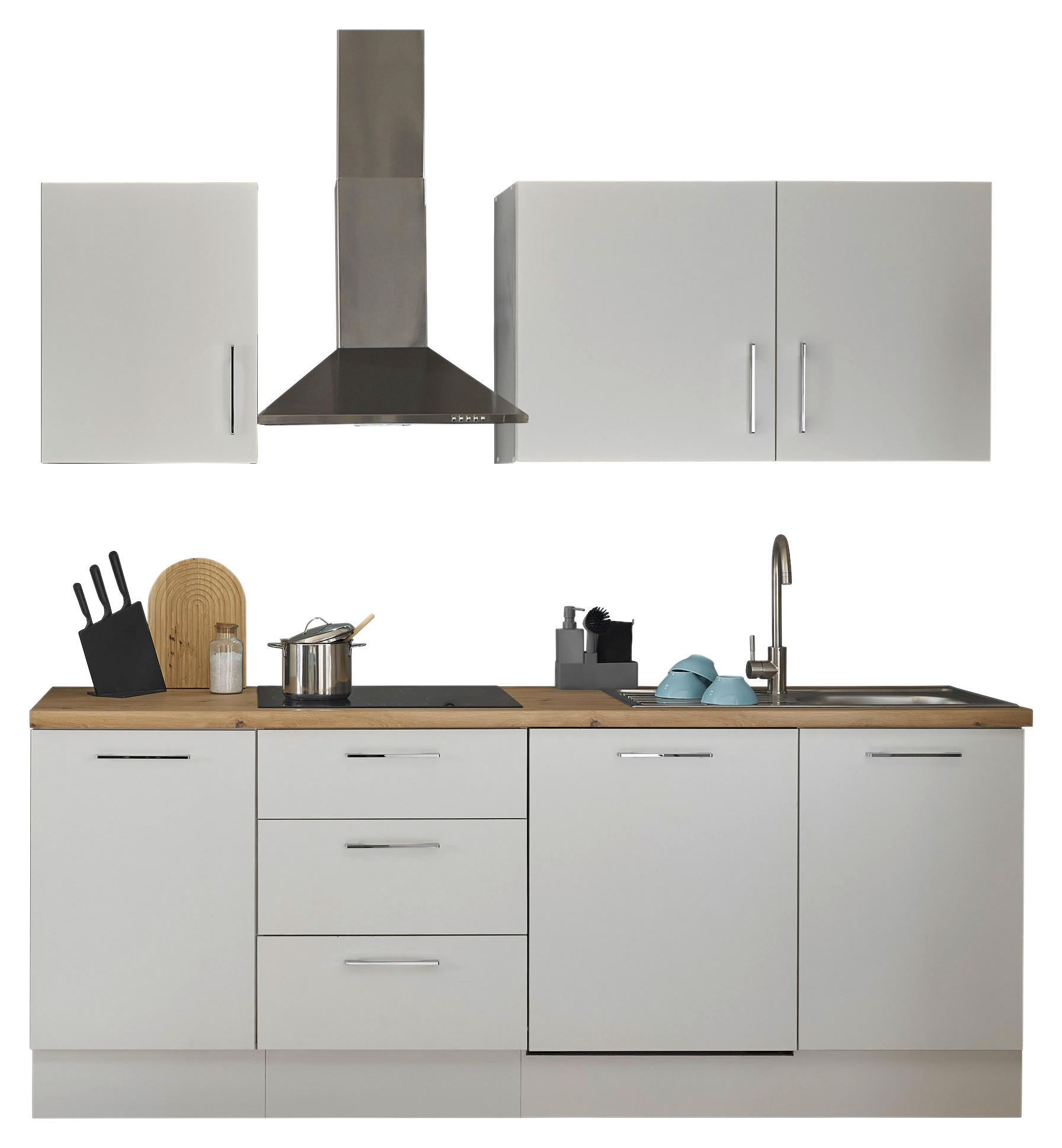 BUCĂTĂRIE FĂRĂ ELECTROCASNICE - alb/culoare crom, Trend, metal/material pe bază de lemn (220cm) - MID.YOU