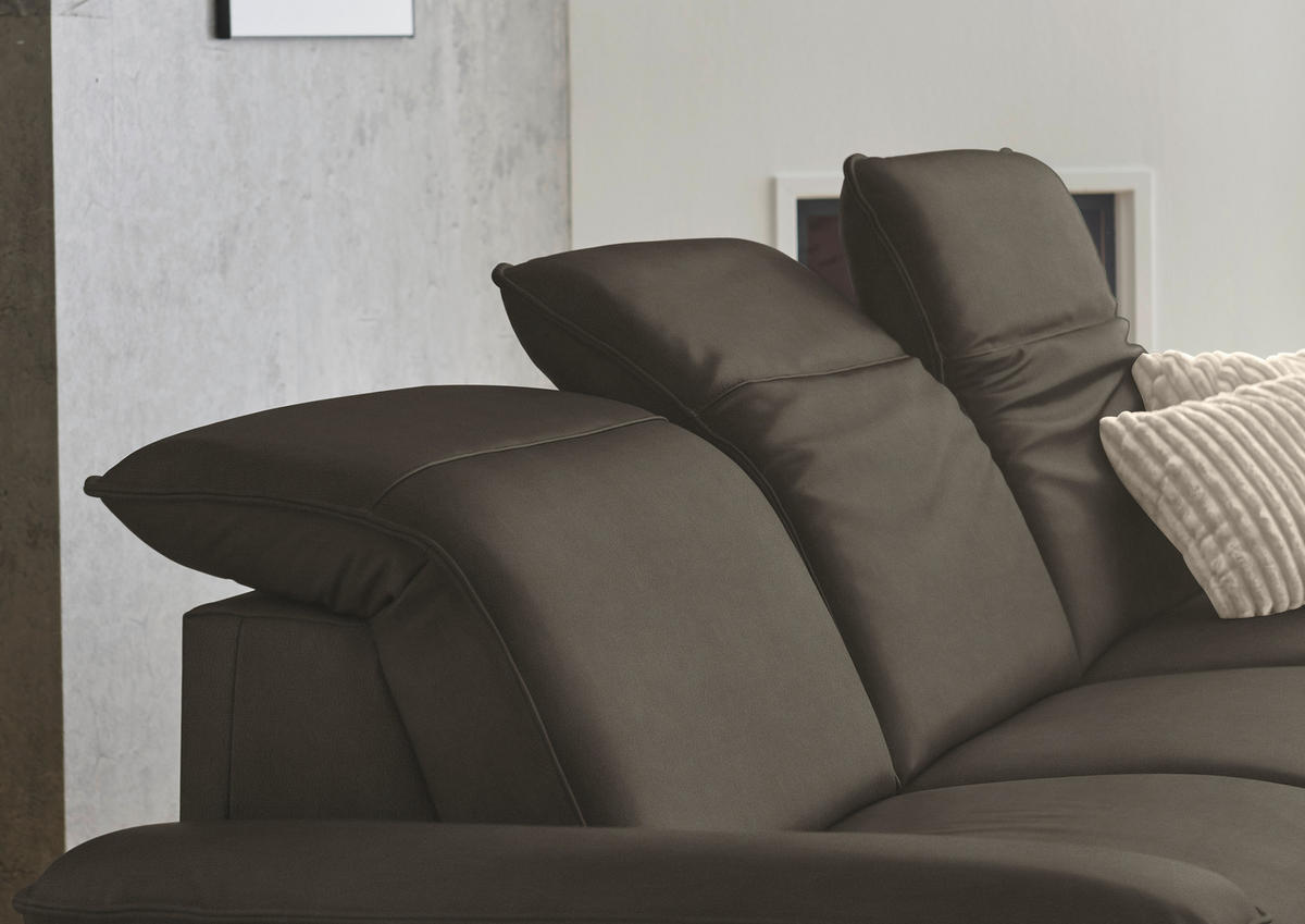 ECKSOFA  Echtleder Graubraun  - Graubraun/Schwarz, Design, Leder/Metall (307/169cm) - Beldomo Premium