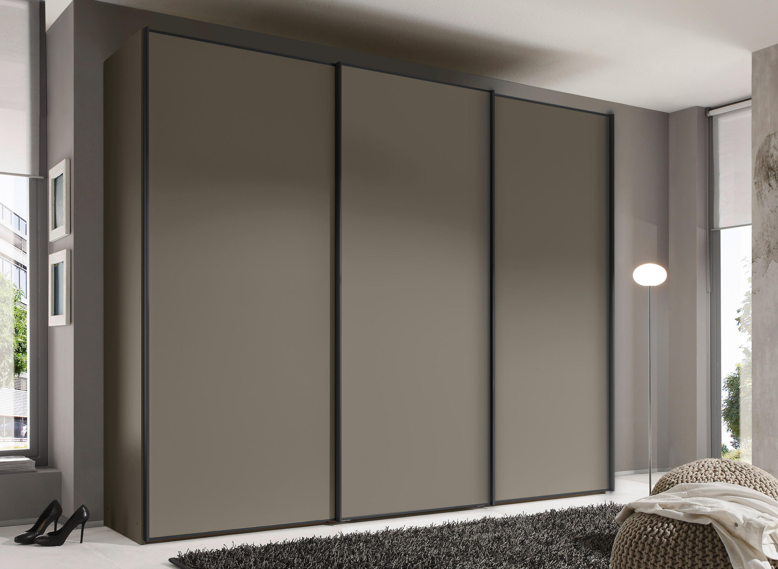 SCHWEBETÜRENSCHRANK in Mokka  - Graphitfarben/Mokka, Design, Holzwerkstoff/Metall (298/240/68cm) - Moderano