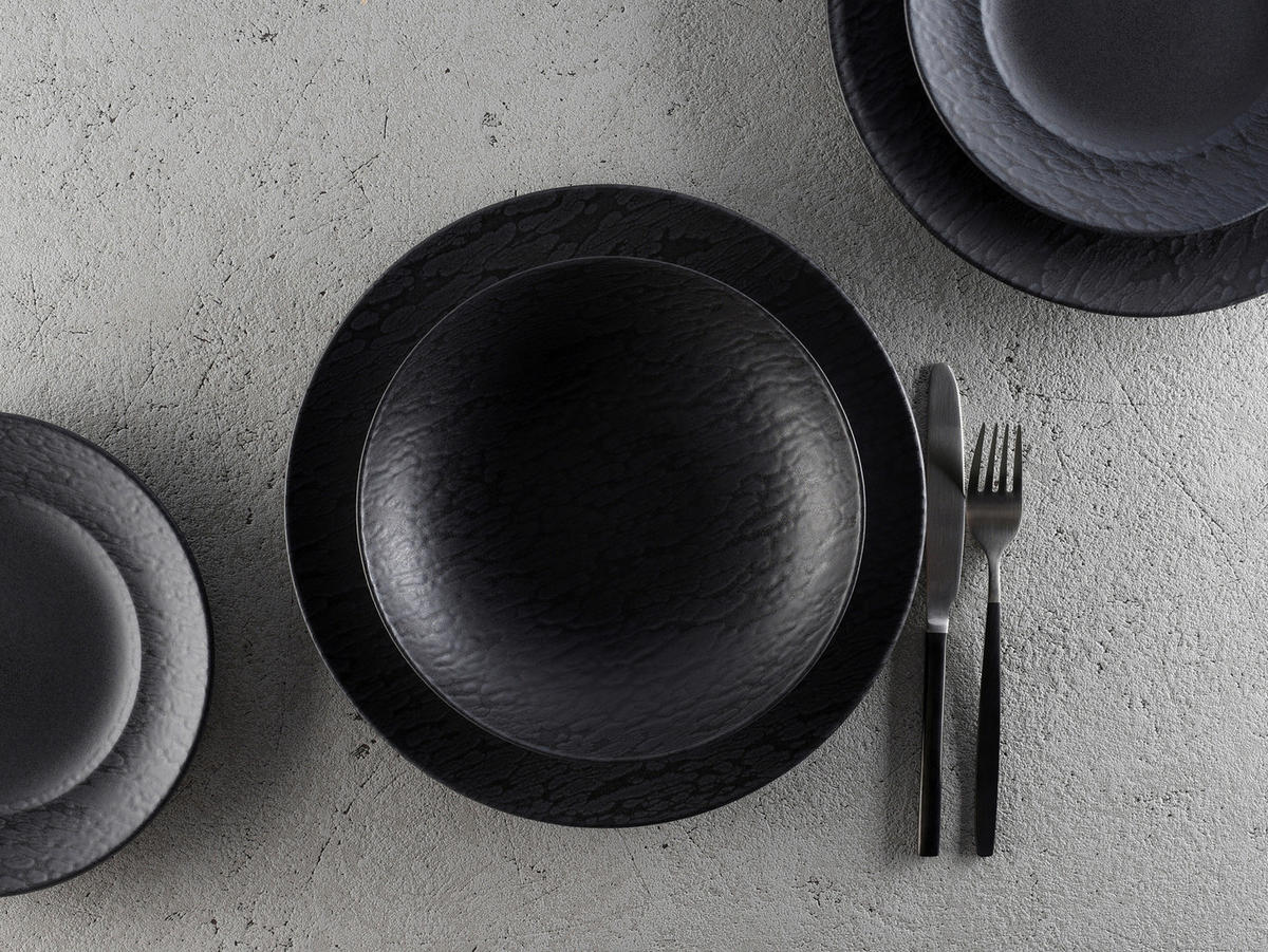 TAFELSERVICE Schwarz 12-teilig  - Schwarz, MODERN, Keramik (43/40/37cm) - Creatable