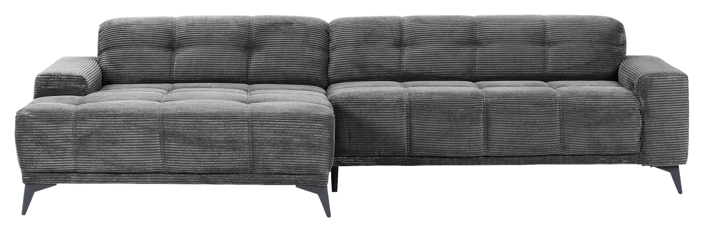 ECKSOFA Dunkelgrau Cord  - Dunkelgrau/Schwarz, KONVENTIONELL, Textil/Metall (165/295cm) - Carryhome