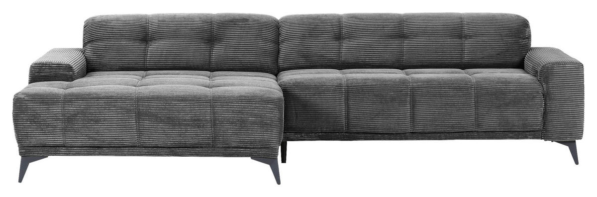 ECKSOFA in Cord Dunkelgrau  165/295 cm  - Dunkelgrau/Schwarz, KONVENTIONELL, Textil/Metall (165/295cm) - Carryhome