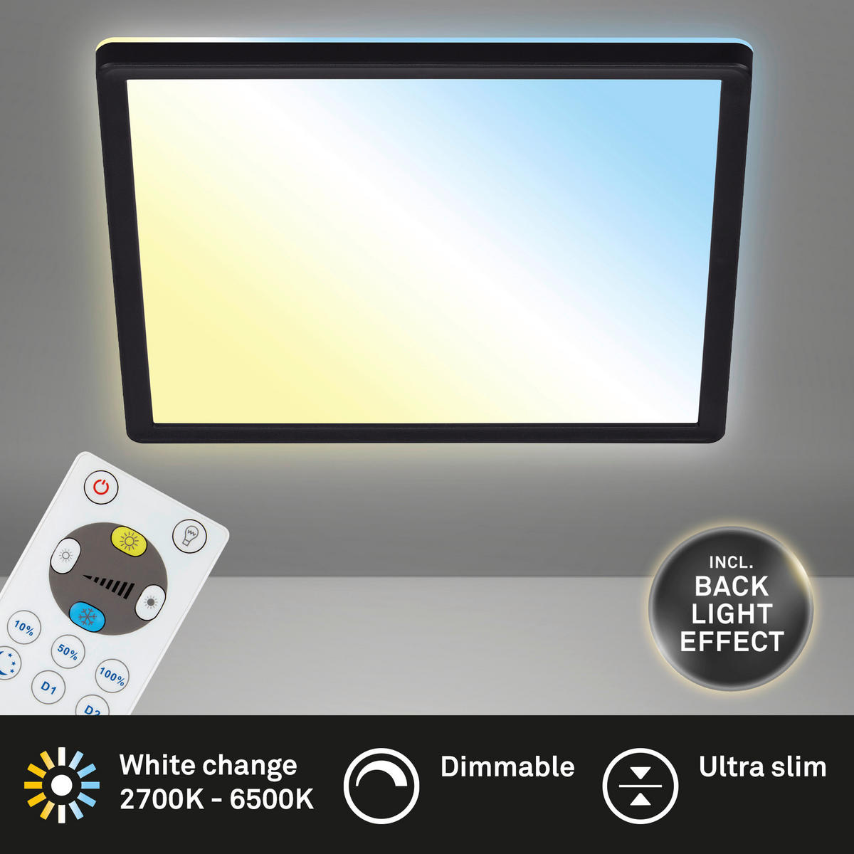LED-PANEEL 29,3/29,3/2,8 cm   - Schwarz, Design, Kunststoff (29,3/29,3/2,8cm) - Briloner